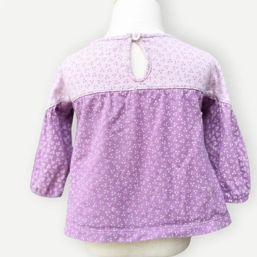 Old Navy Baby Girl Kids Long Sleeve Purple Floral Flowy Cotton Top. 6-12 Months.