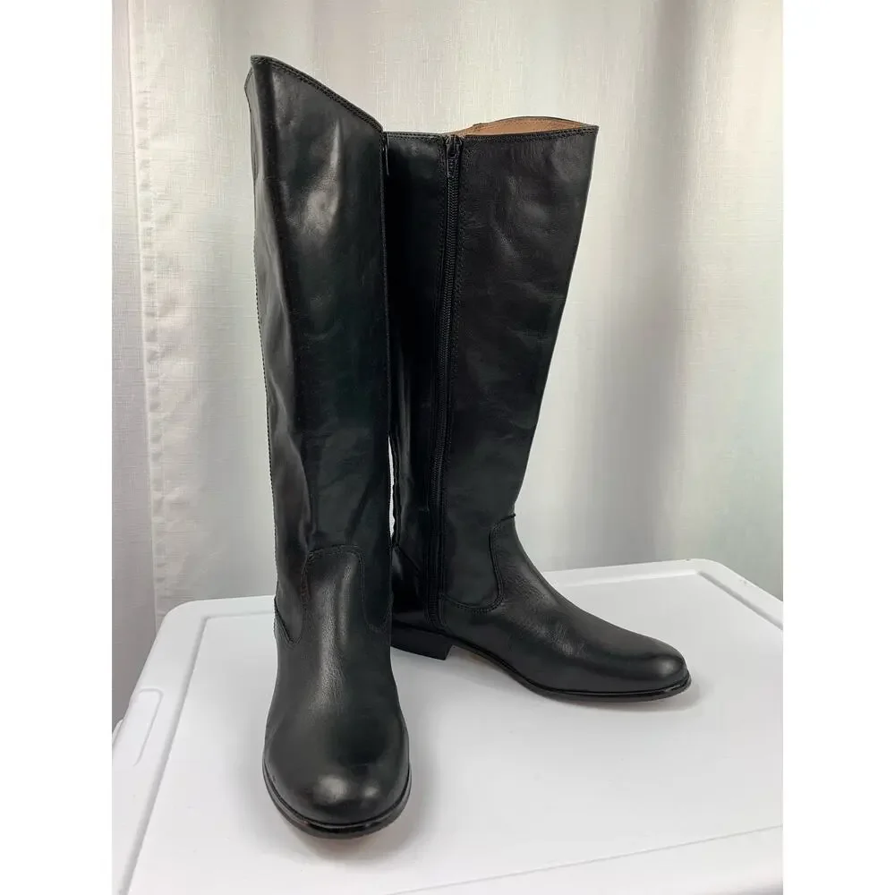 Kenneth Cole NY Mea Womens Leather Knee-High Boots Low Heel Almond Toe