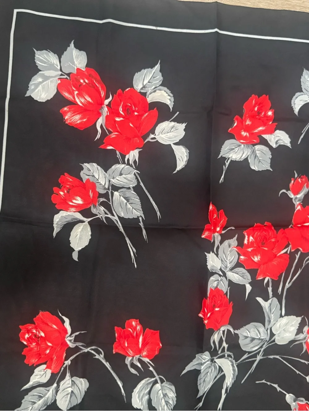 Honig Scarves Black Red Rose Floral Scarf Made in Italy