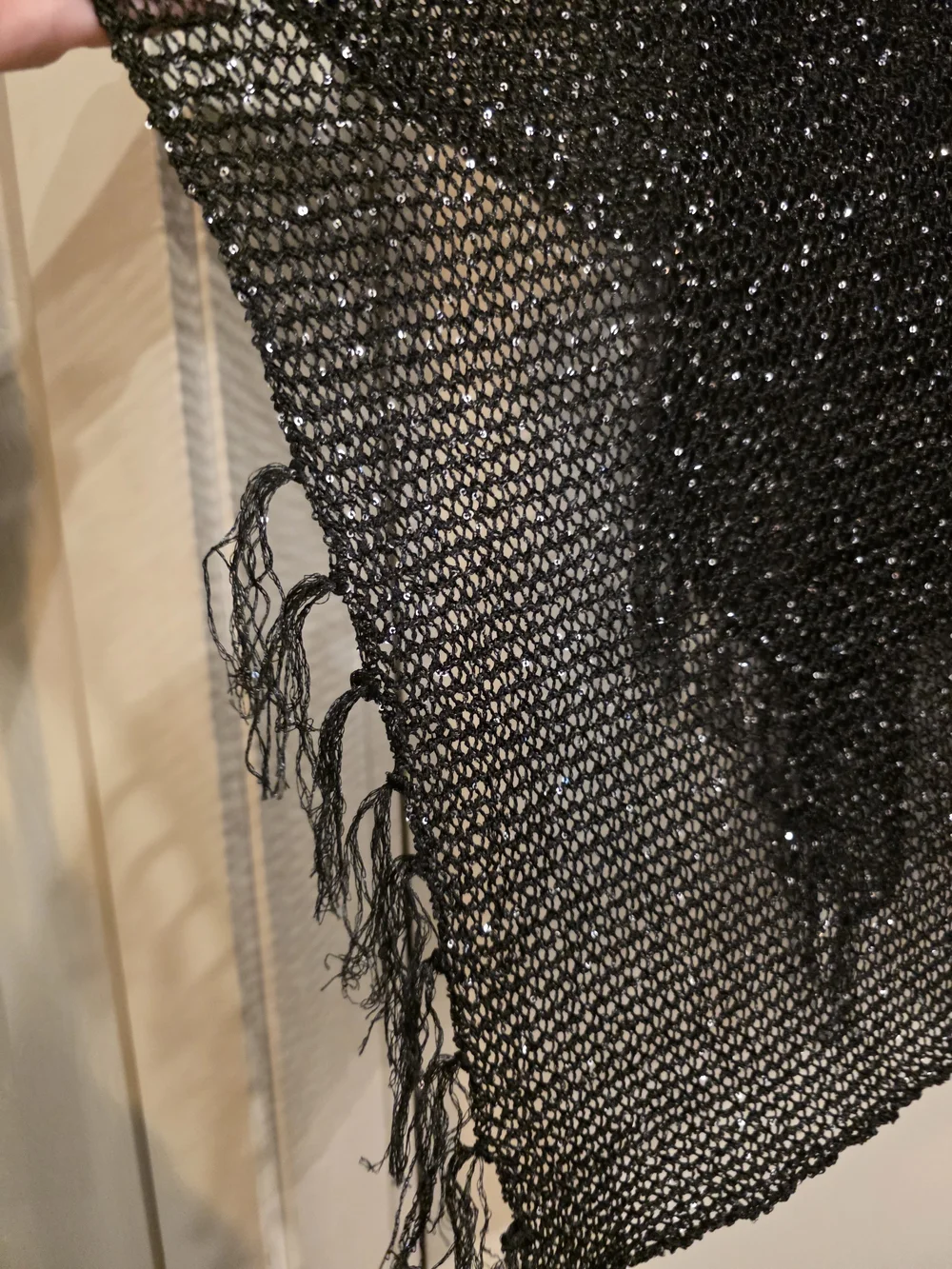 Black Sparkle Fringe Poncho Wrap - Women Accessories