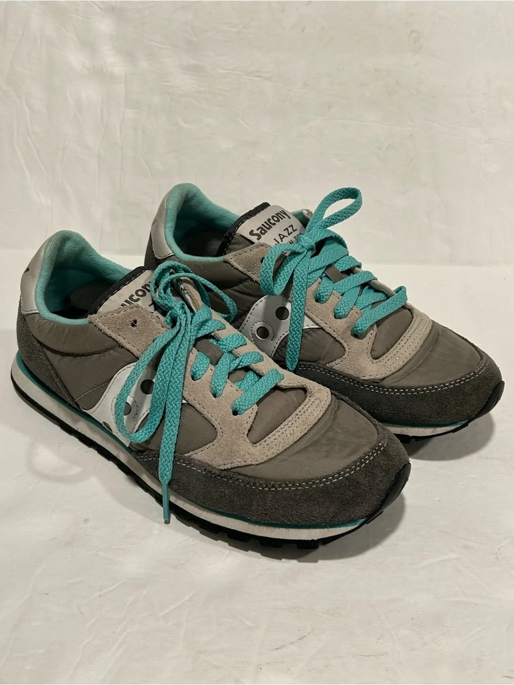 Saucony Jazz Low Pro Grey Teal Suede Nylon Sneakers Women's Size 7.5