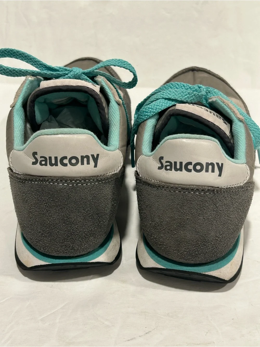 Saucony Jazz Low Pro Grey Teal Suede Nylon Sneakers Women's Size 7.5