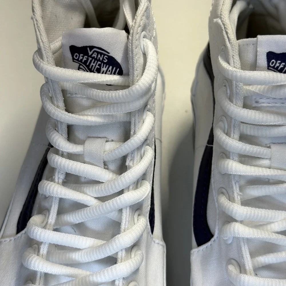 VANS Sk8-Hi Tapered Sport Platform Shoes White Canvas Navy Women 9‎ Men 7.5