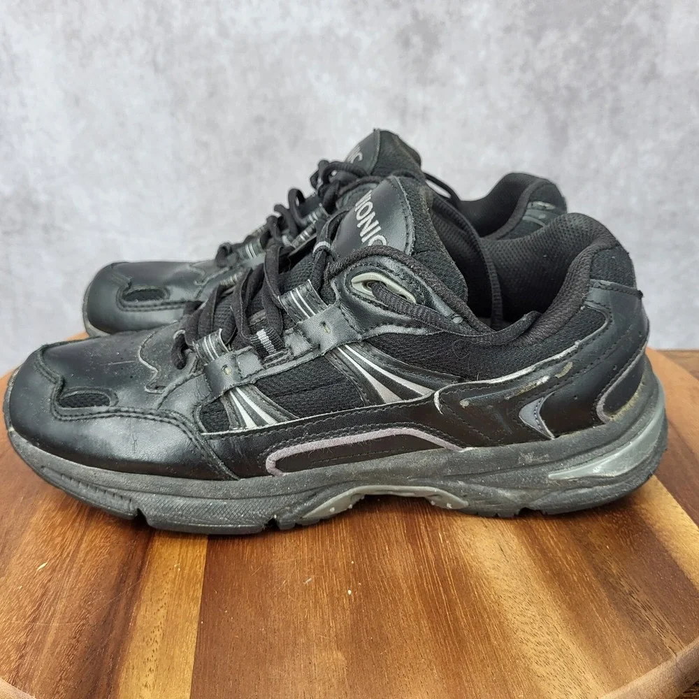 Vionic Walker Sneakers Women 8 Black Leather Running Walking Comfort Ortho Shoes