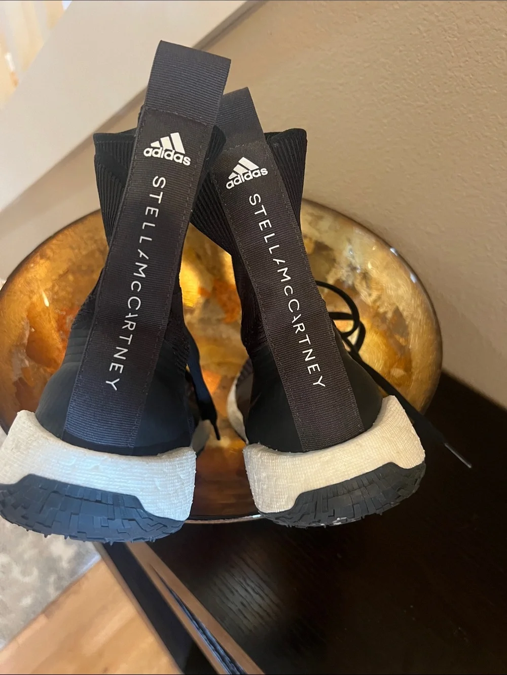 Adidas by Stella McCartney Black Sock-Style Athletic Sneakers with White Midsole