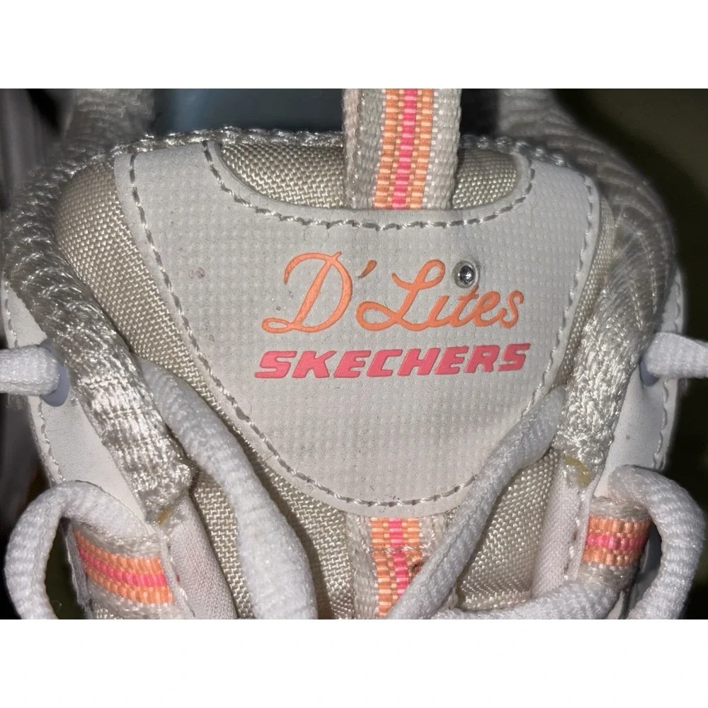 SKECHERS D'Lites Women's Memory Foam Sneaker White Peach Gray SN 149589