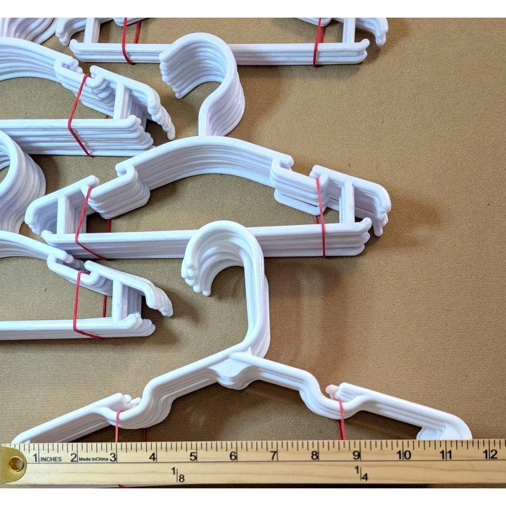 Lot of 45 White Plastic Kids Hangers for Baby Toddler Clothes with Strap Notches
