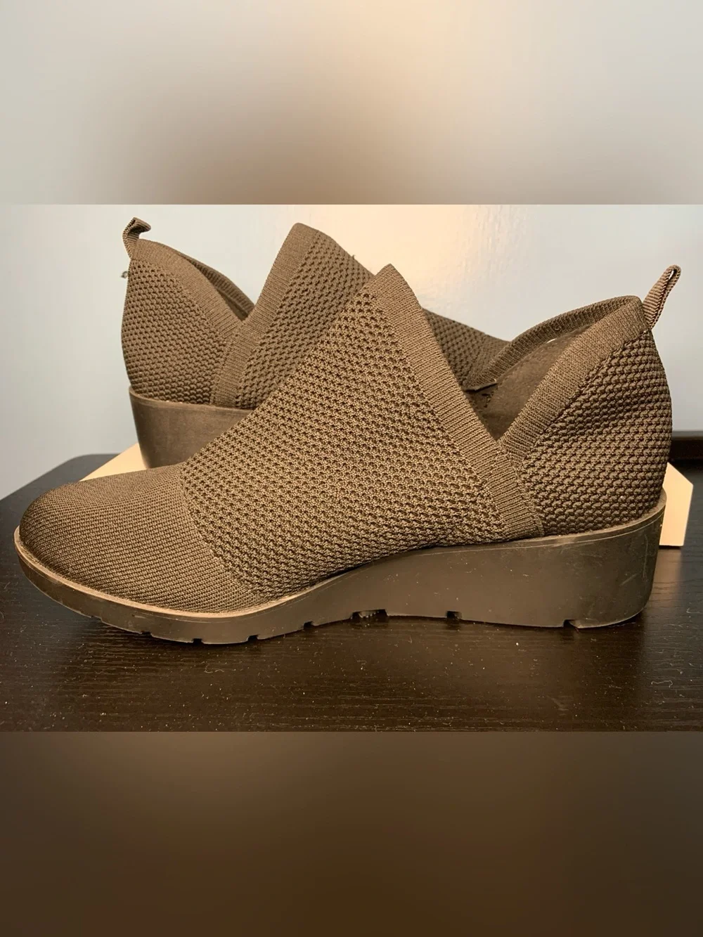 Taryn Rose Black Slip-On Knit Wedges