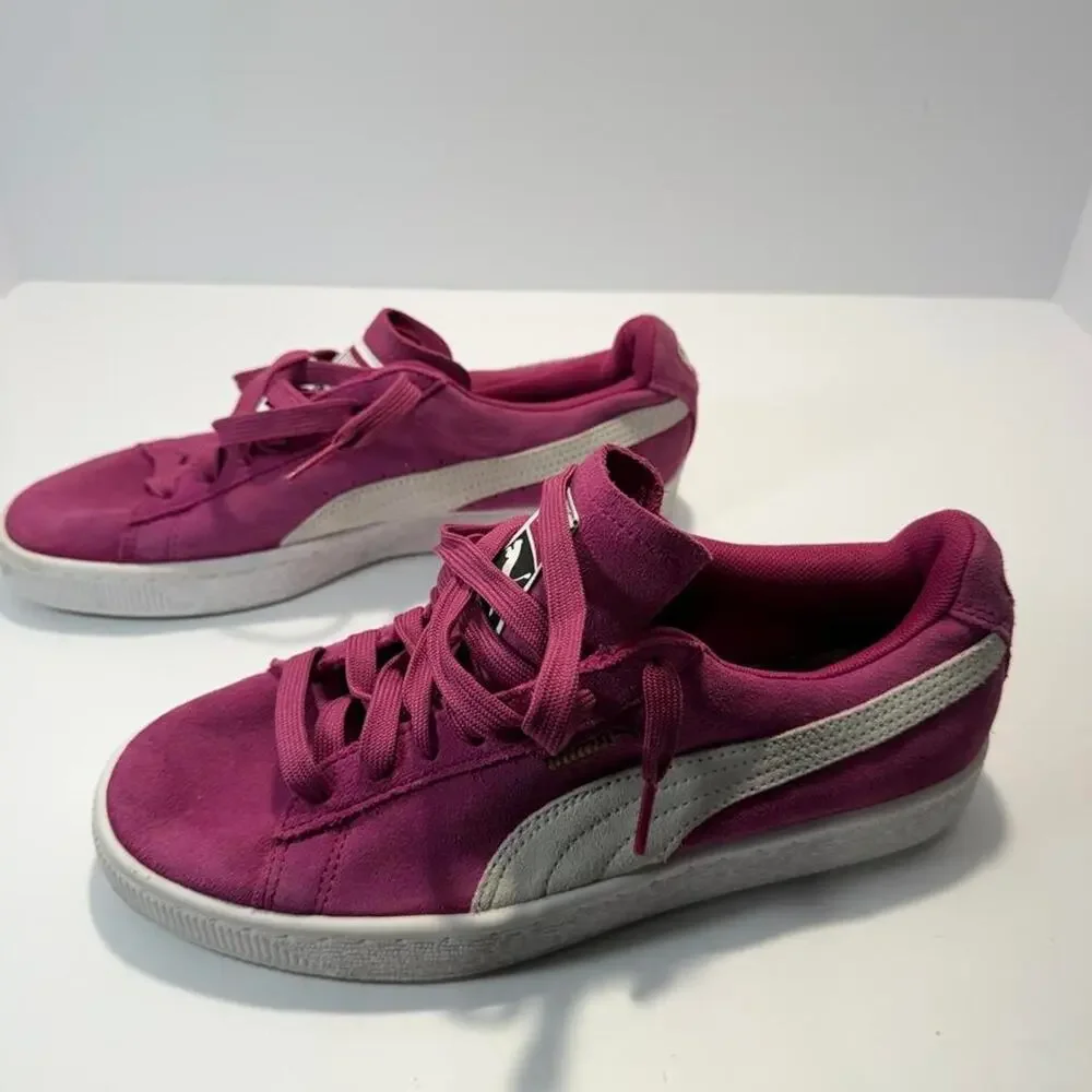 Puma Suede Classic Womens 8.5 355462-79 Fuchsia Magenta White Low Top Sneakers