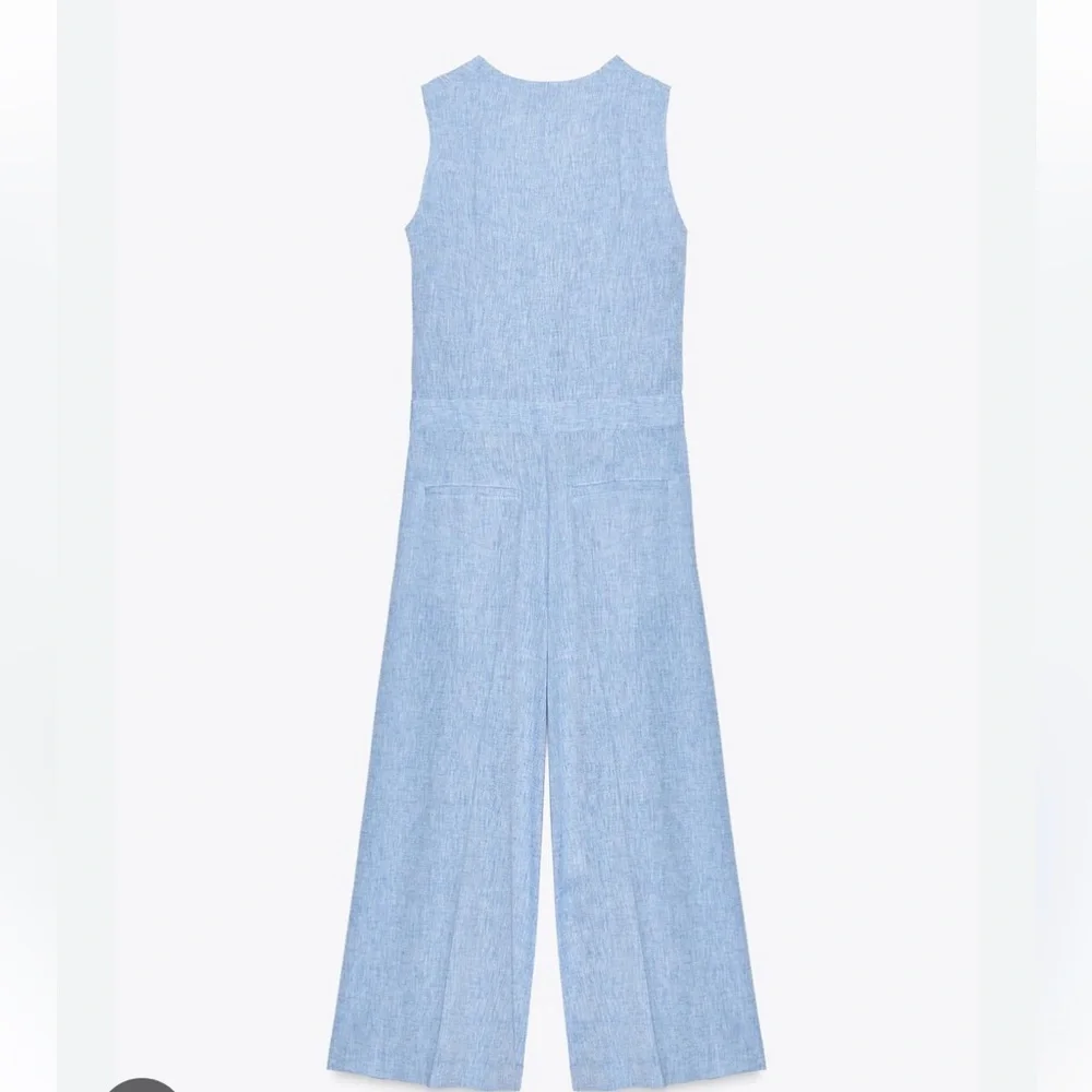 Zara NWT linen blend waistcoat jumpsuit blue 8461/789