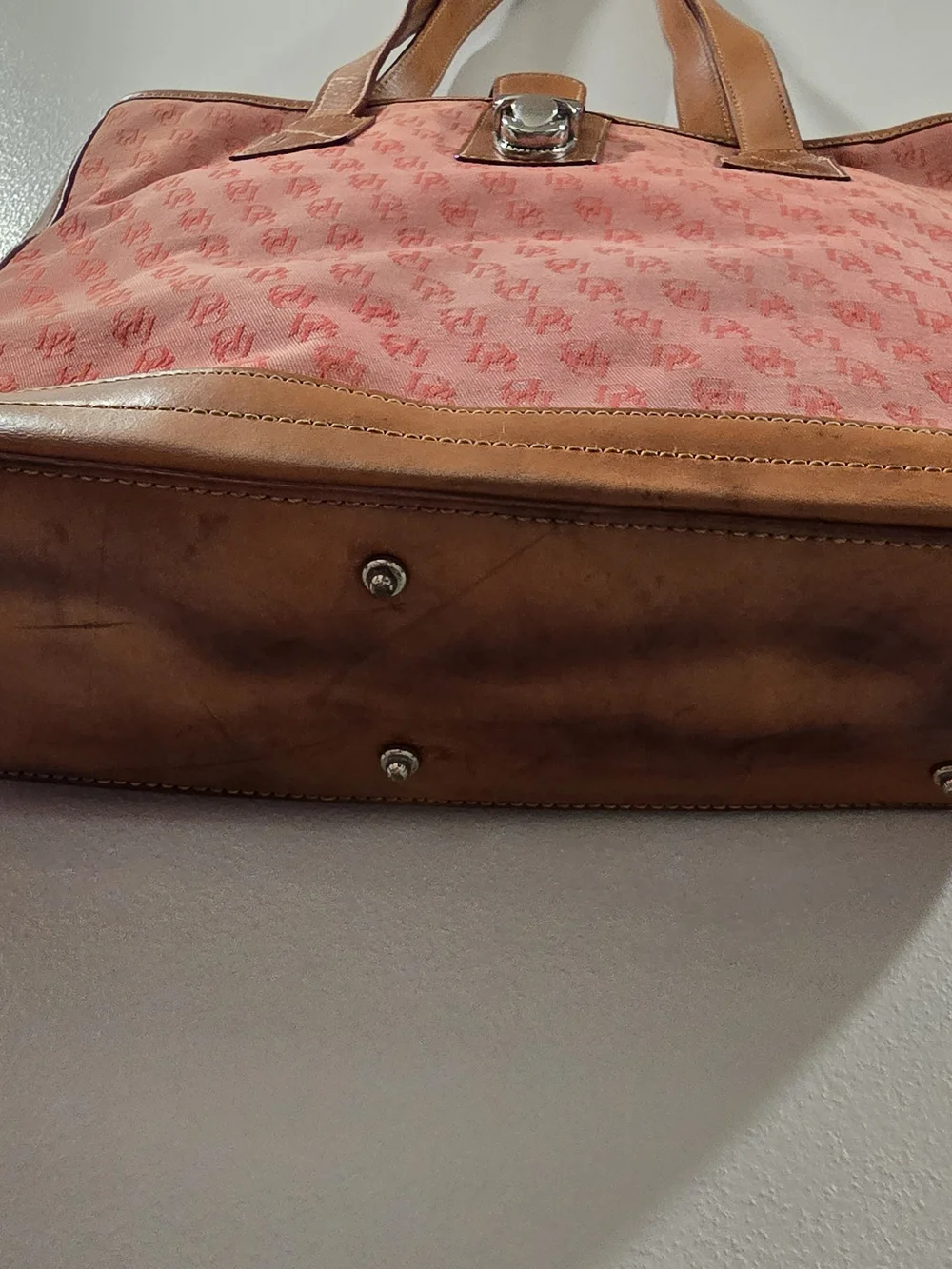 Vintage Y2K Dooney & Bourke Red Monogram Canvas Medium Shopper Tote Bag