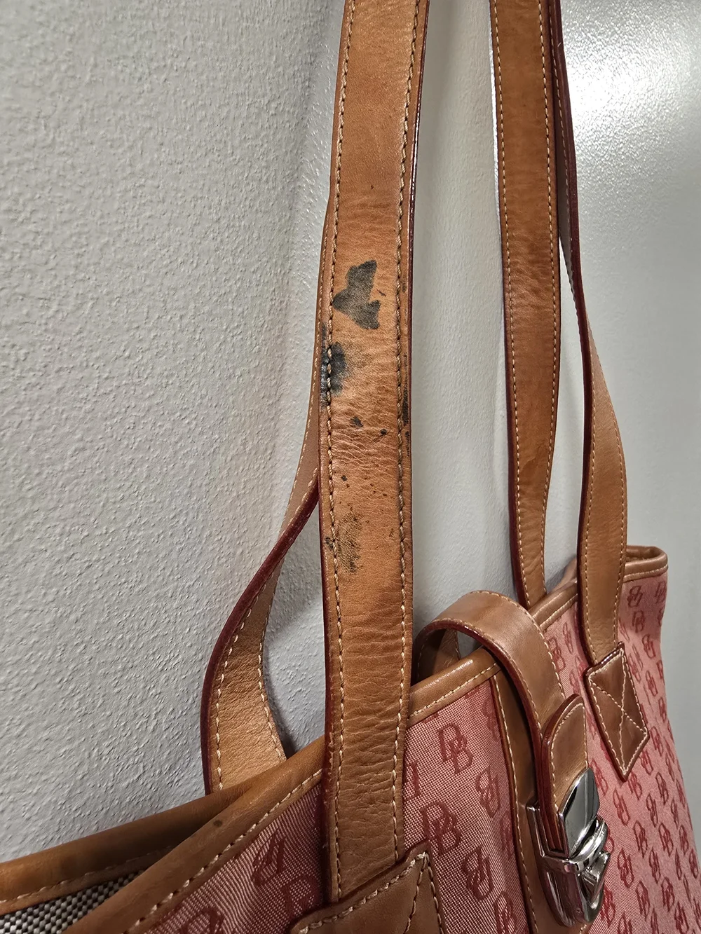Vintage Y2K Dooney & Bourke Red Monogram Canvas Medium Shopper Tote Bag