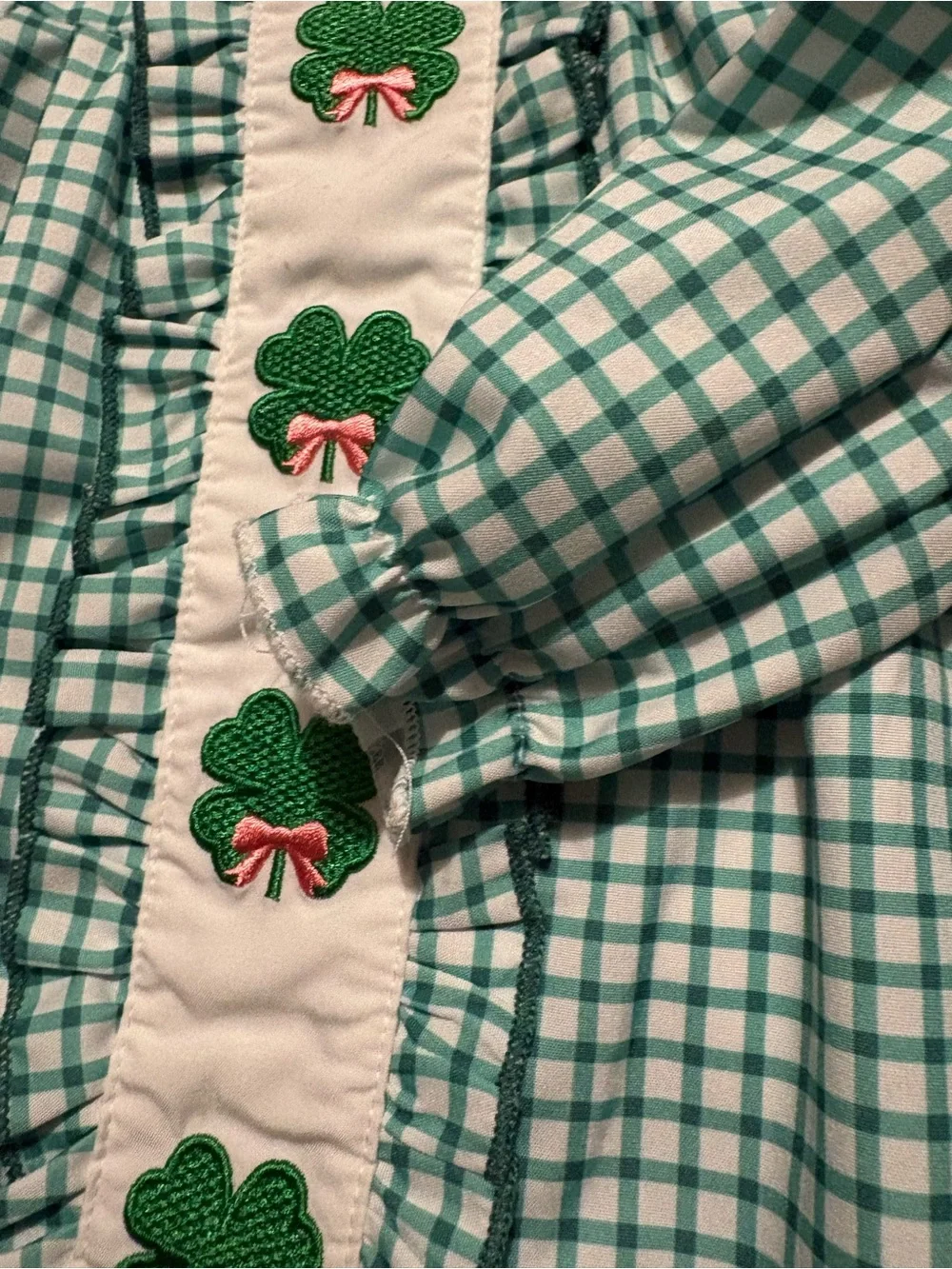Girls Green Plaid Ruffle Collar dress with Pink Trim