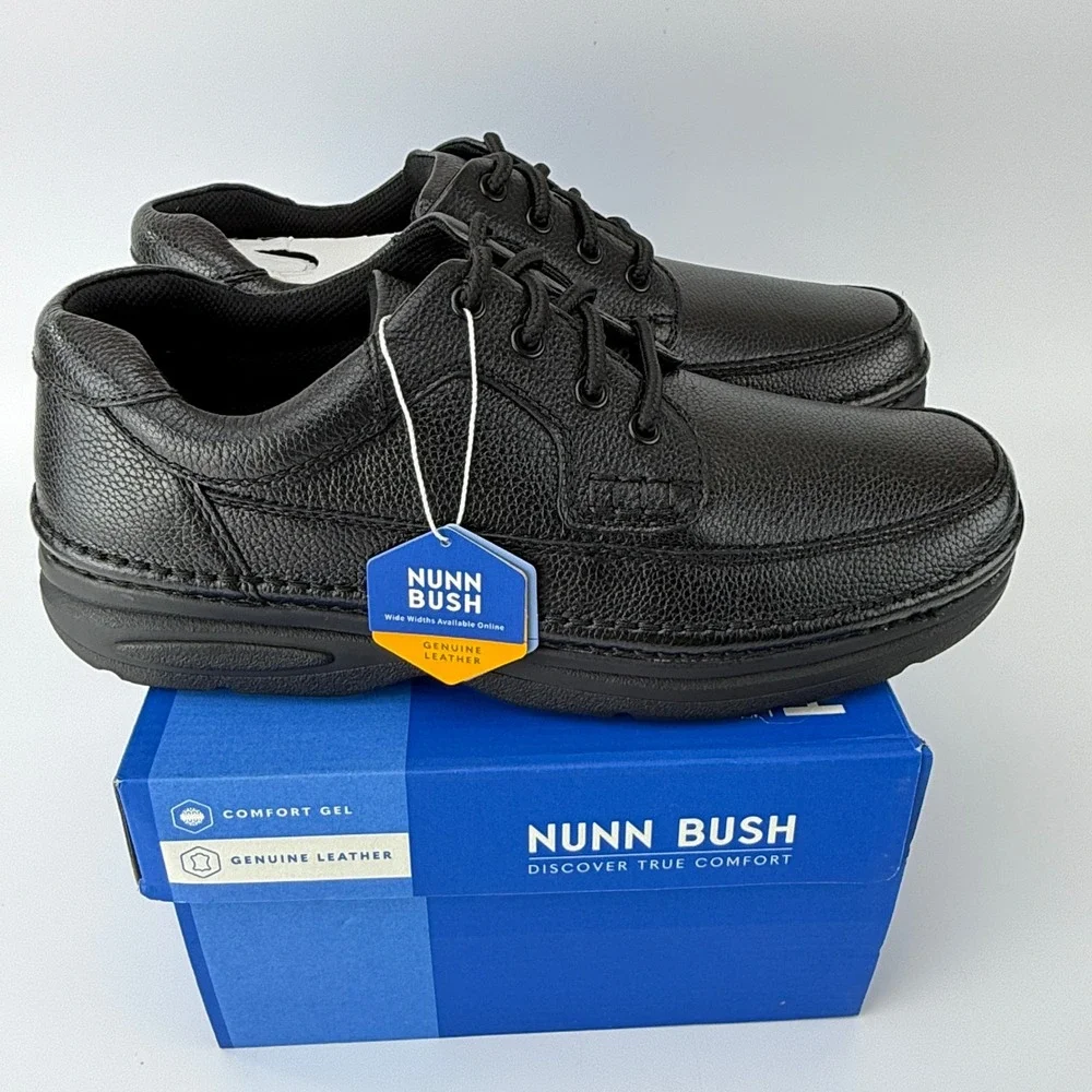Nunn Bush Cameron Leather Comfort Gel Shoes Mens 10 M Black Tumble NIB