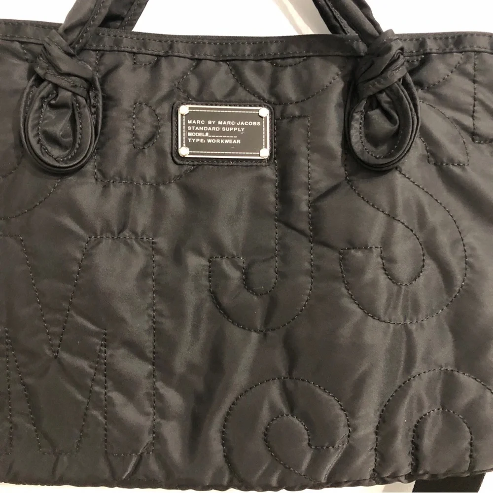 Marc By Marc Jacobs Black Quilted Logo Nylon Laptop Bag Crossbody Messenger