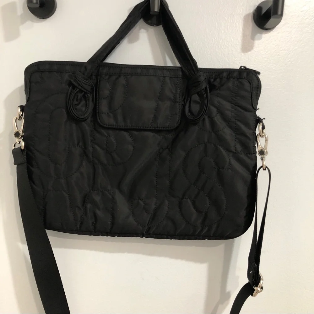 Marc By Marc Jacobs Black Quilted Logo Nylon Laptop Bag Crossbody Messenger