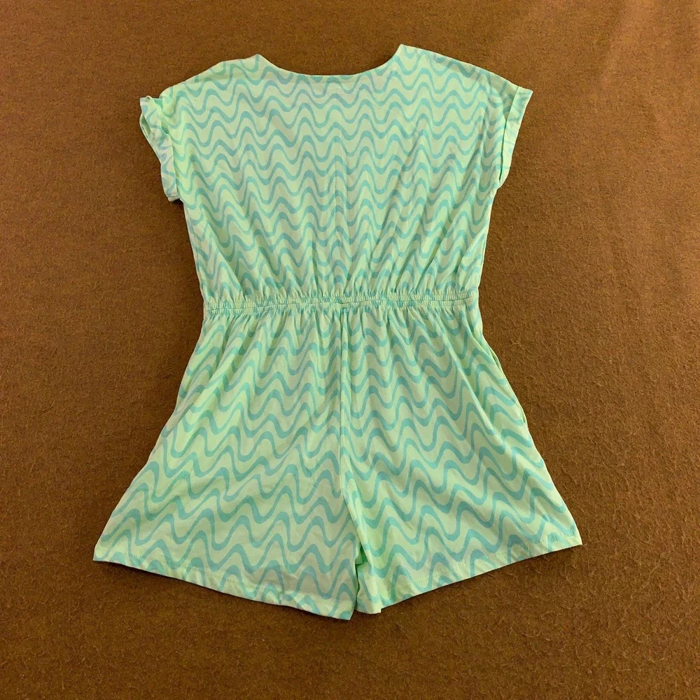 Old Navy Girls XXL 18 Mint Green Wavy Chevron Knit Button Front Romper New
