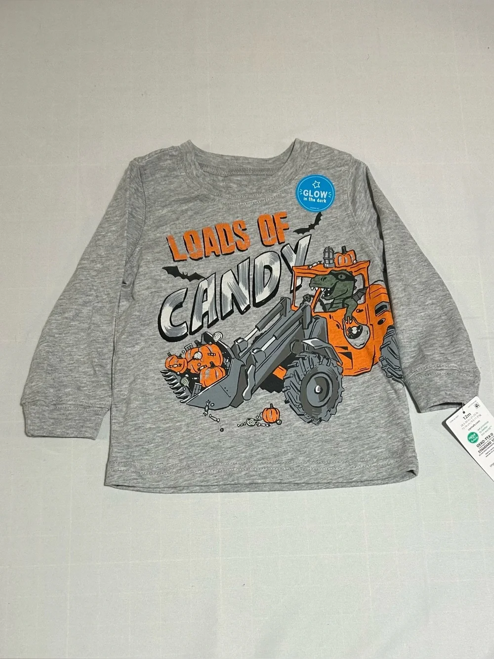 Carter's Boys Halloween Glow in the Dark Gray Dinosaur Loads of Candy Top NWT