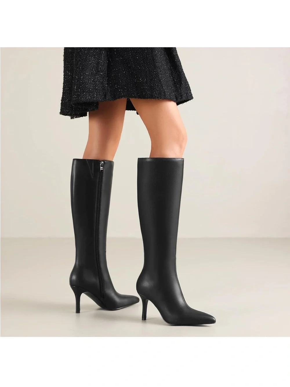 Aiulind Classic Black Knee-High Heel Boots - Women (box has no lid)