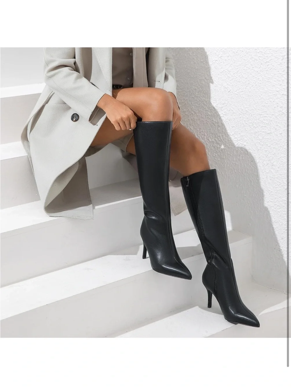 Aiulind Classic Black Knee-High Heel Boots - Women (box has no lid)