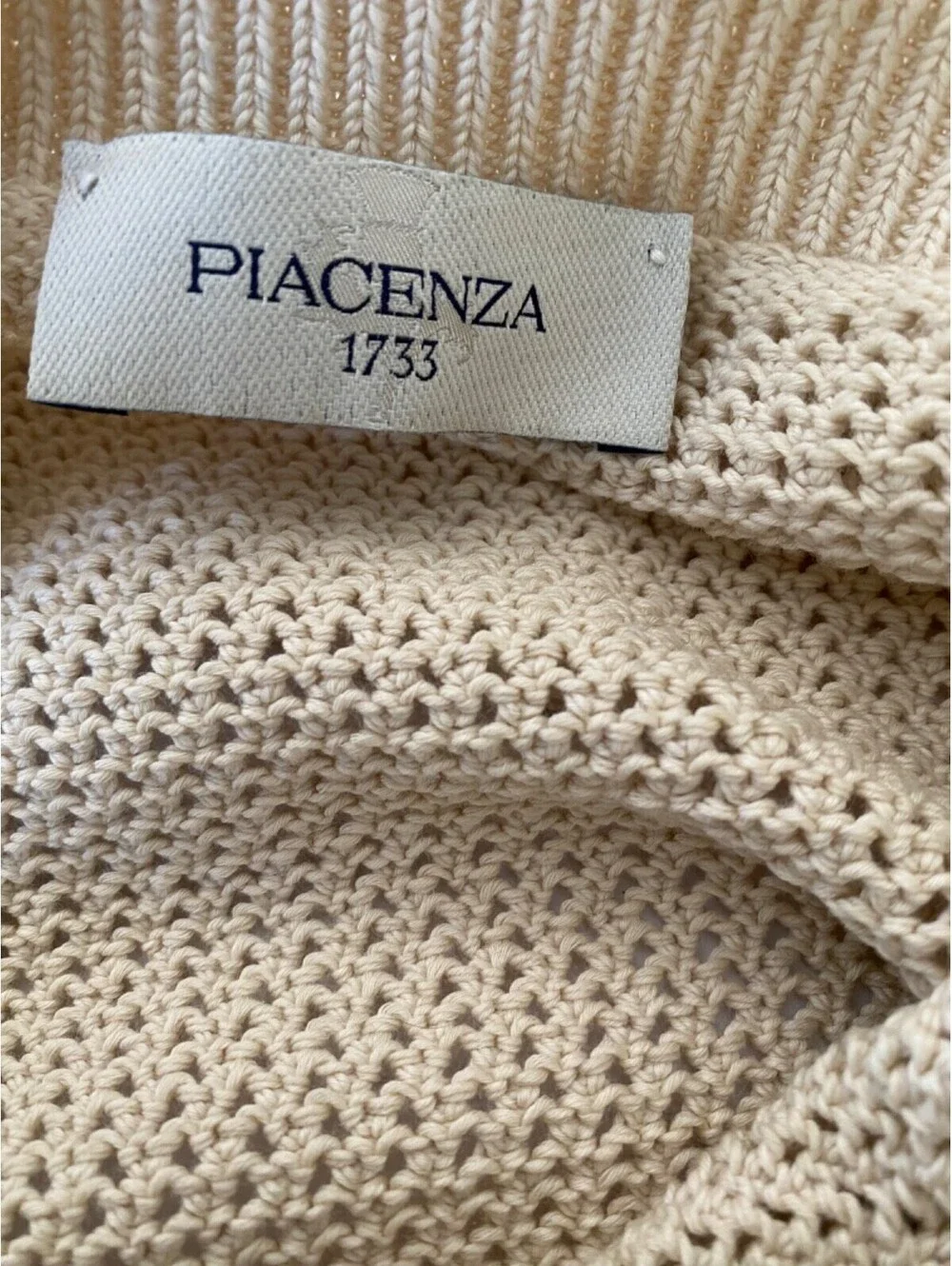 Piacenza 1733 Cotton Crochet Ivory Beige Fisherman Knit Sweater Vest Italy 46