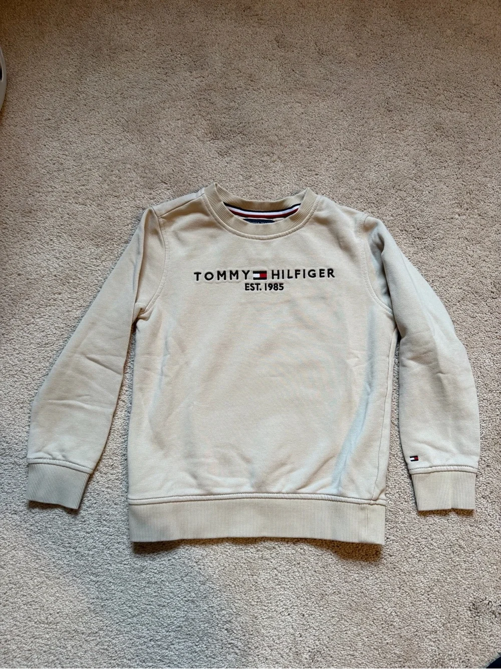 Tommy Hilfiger Men's Cream Crewneck with Embroidered Logo