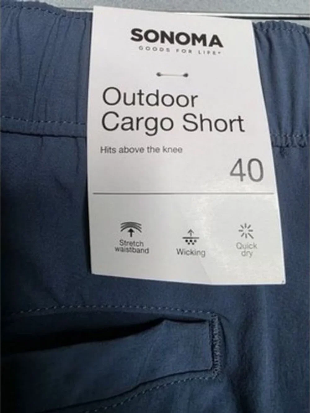 Sonoma Outdoor Cargo Shorts Mens 40 Blue Nylon Stretch Belted Elastic Waist NEW