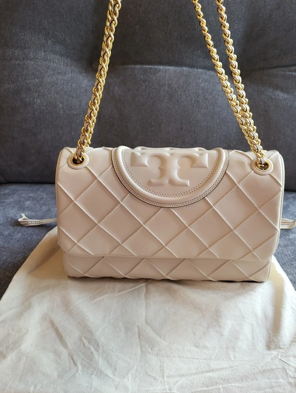 Tory Burch Fleming Cream Leather Convertible Shoulder Bag