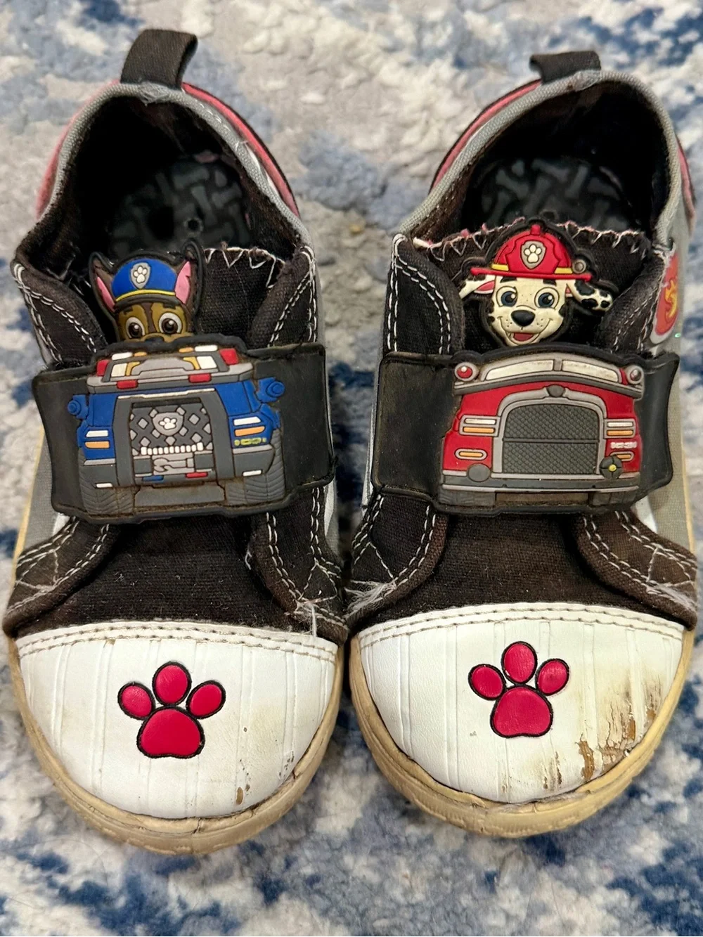 Paw Patrol Kids Black Sneakers with White Toecaps and Red Paw Accents