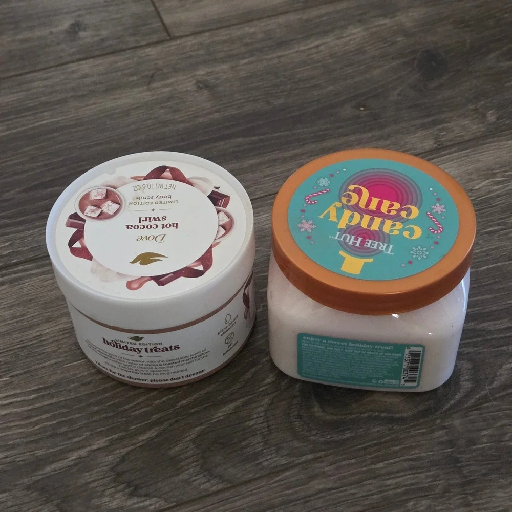 Dove Hot Cocoa Swirl Tree Hut Candy Cane Body Scrub Set 10.5oz 18oz Holiday New