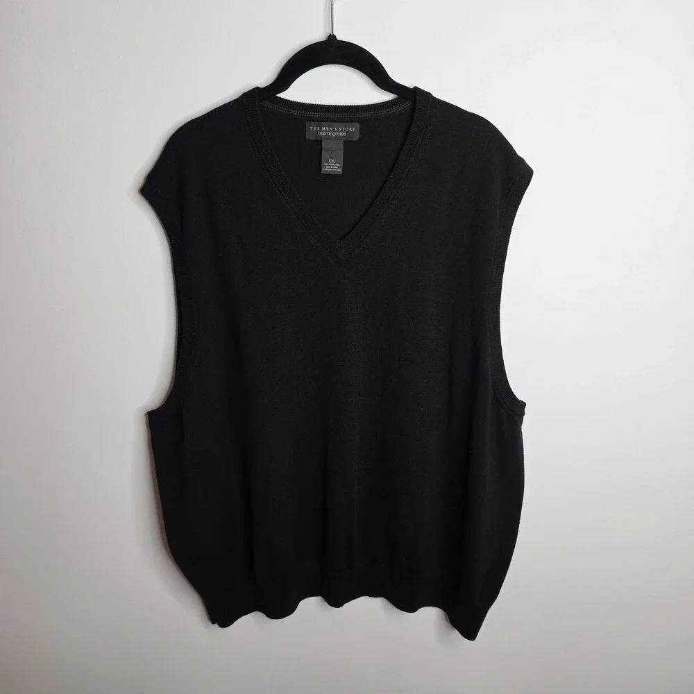 The Men's Store Bloomingdale's Sweater Vest Mens XXL Black Merino Wool V-Neck