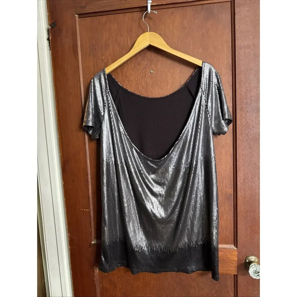 Free People Drenched in Sequins Mini Dress Size S Silver Gunmetal Ombré