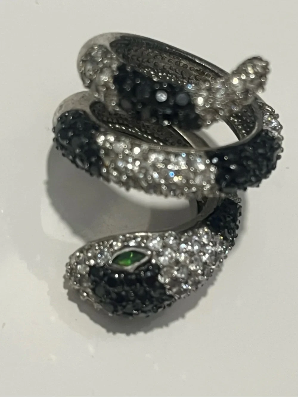 Black & White Snake Coil Ring with Sparkling Diamond Accents