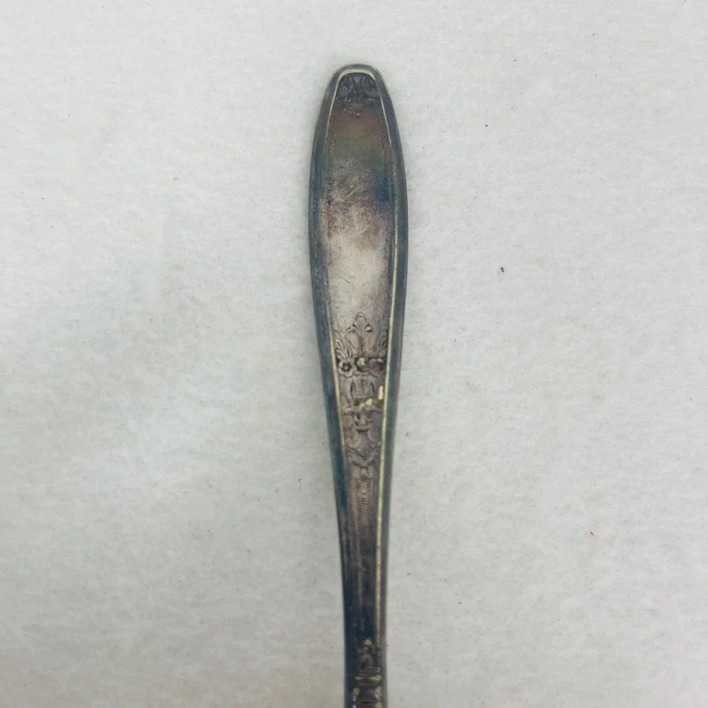 Vintage Silver Plated Teaspoon Floral Relief Pattern Tarnished Antique 6 Inch