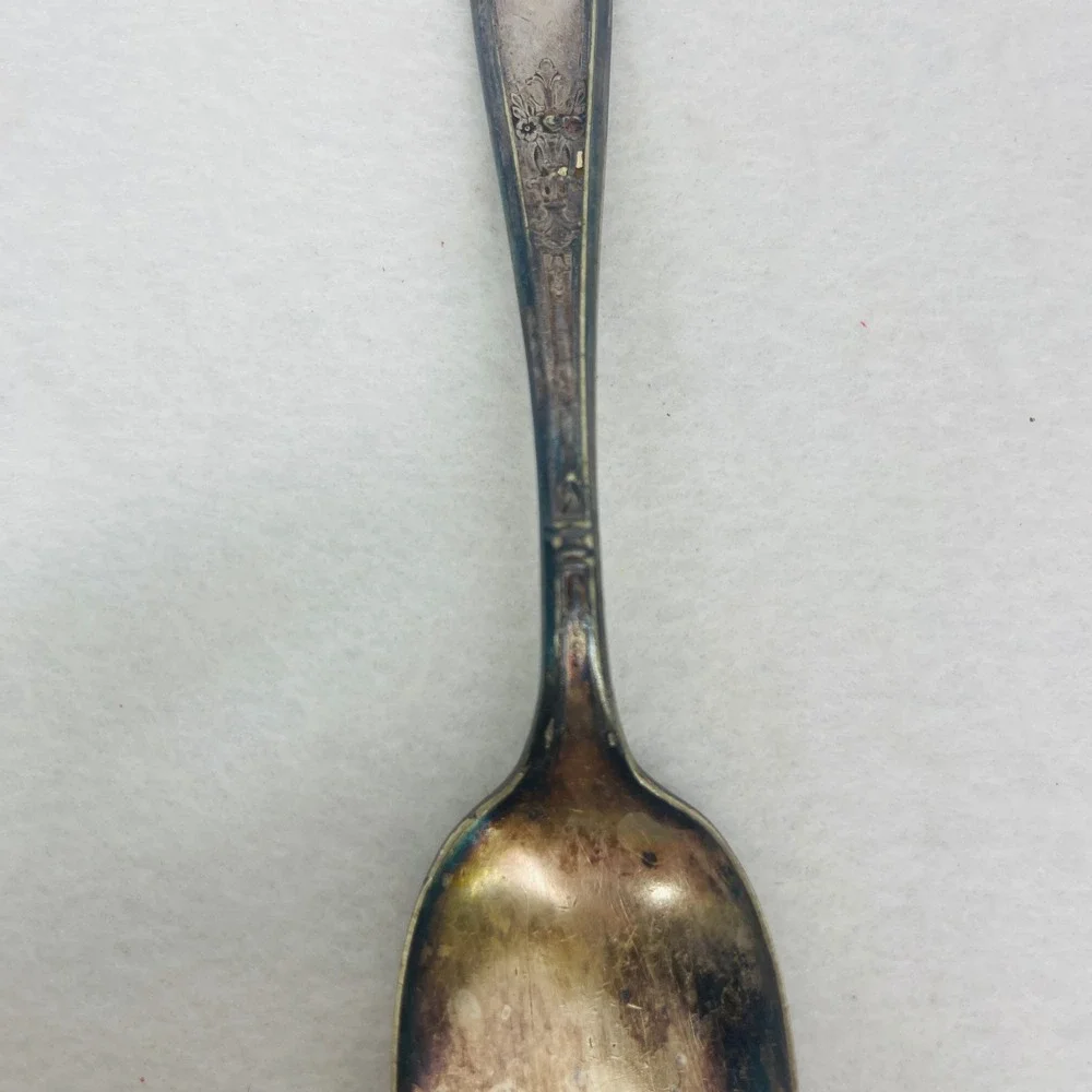 Vintage Silver Plated Teaspoon Floral Relief Pattern Tarnished Antique 6 Inch