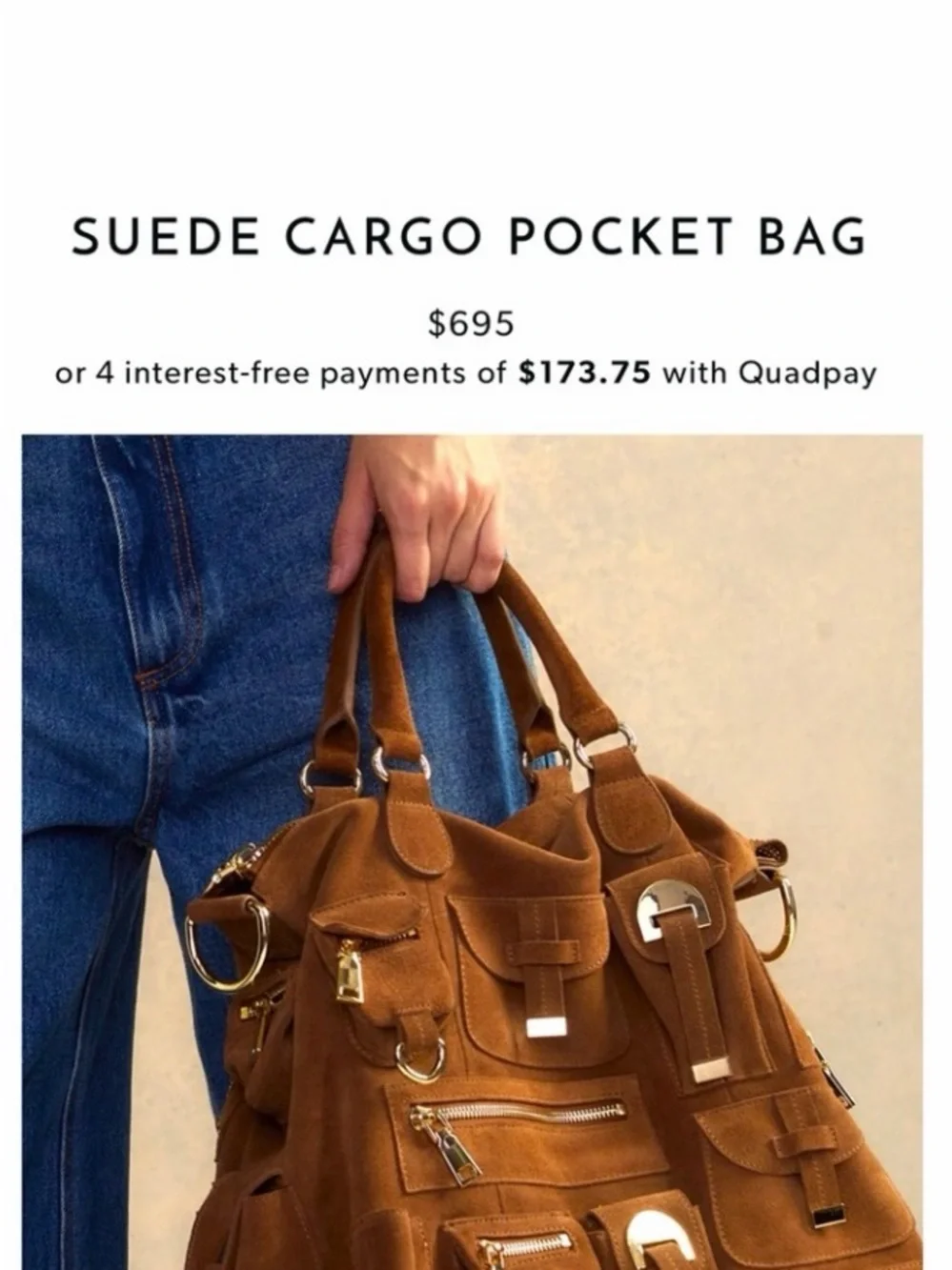 Cynthia Rowley Suede Tote in Tan with Gold Hardware