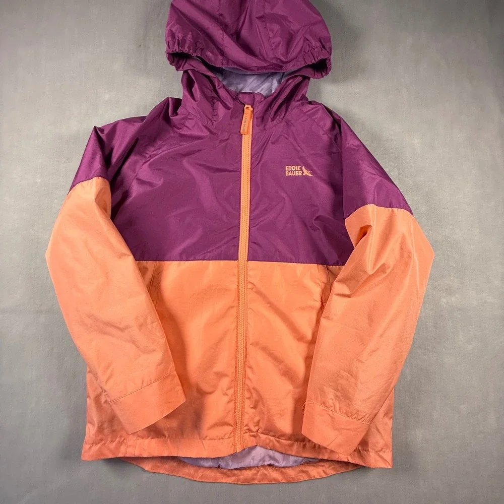 Eddie Bauer Kids 3-in-1 Hooded Jacket Purple Orange Fleece Liner M 10/12