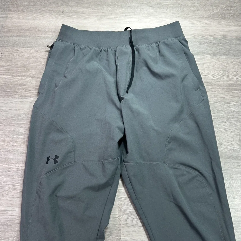 Under Armour Track Pants Mens Large Gray Woven Tapered Elastic Waist Athletic