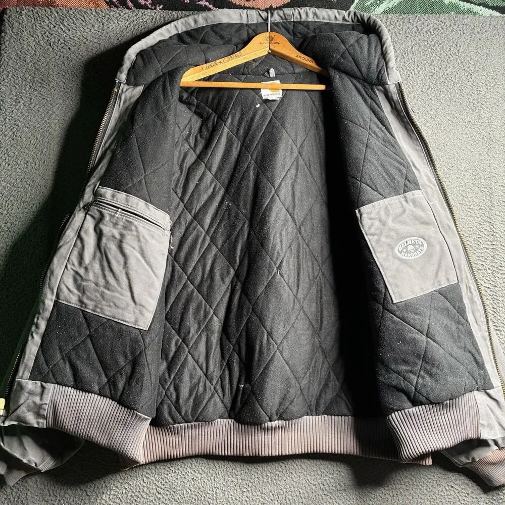 Vintage Carhartt Jacket Mens 2XL Gray Canvas Quilted Insulated J140-GVL Made USA