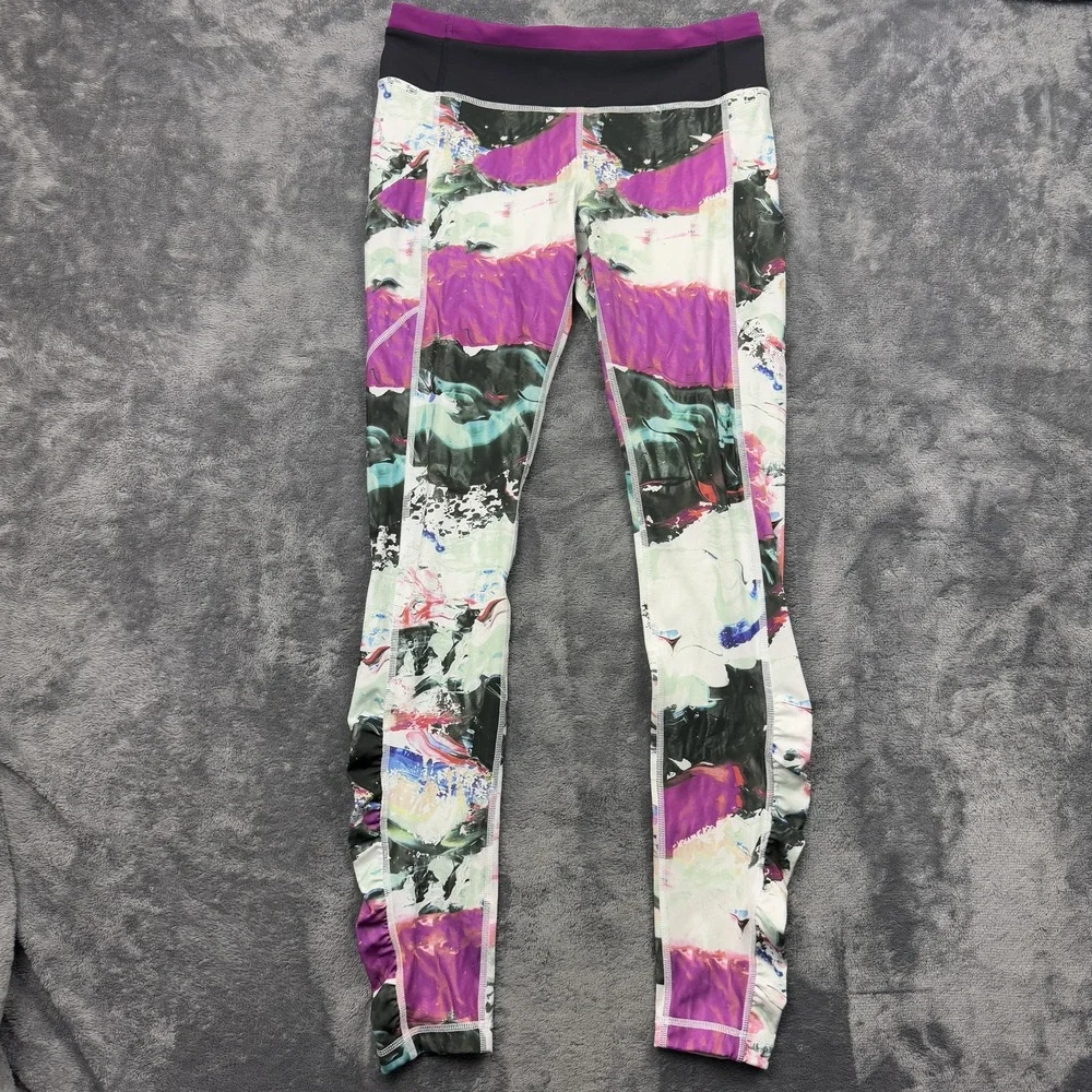 Lululemon Pants Womens 8 Multicolor‎ Ruched Waistband Running Active Gym Yoga