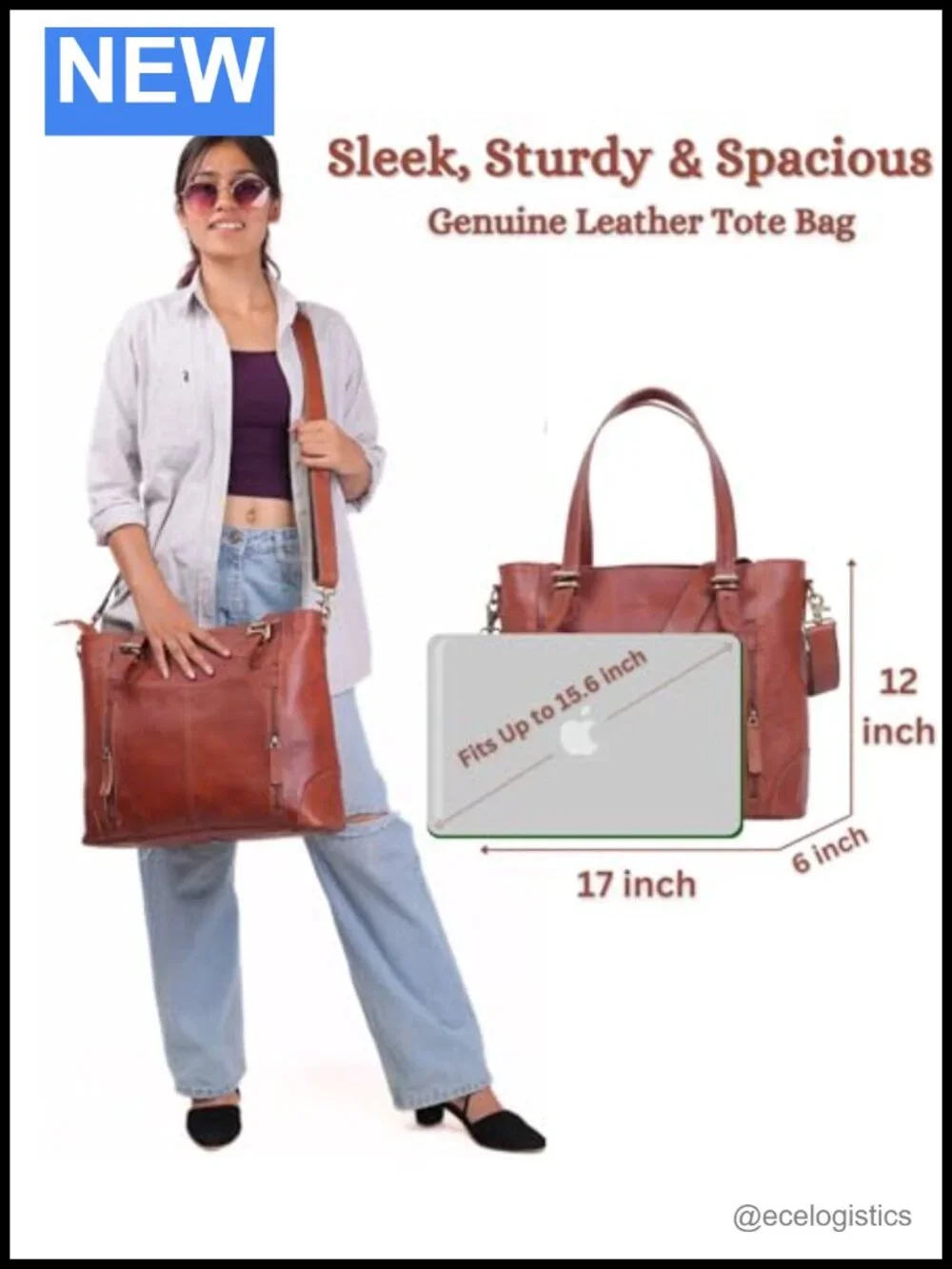 Genuine Leather 17-inch Laptop Tote Bag for Women Work Business Travel