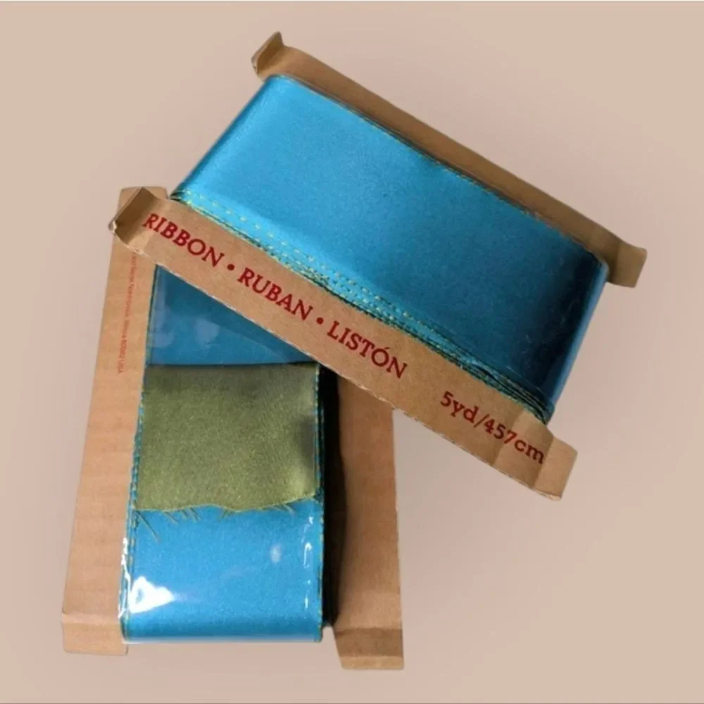 Crate&Barrel Teal & Green 2 Inch Wide Satin Ribbon 2 Count