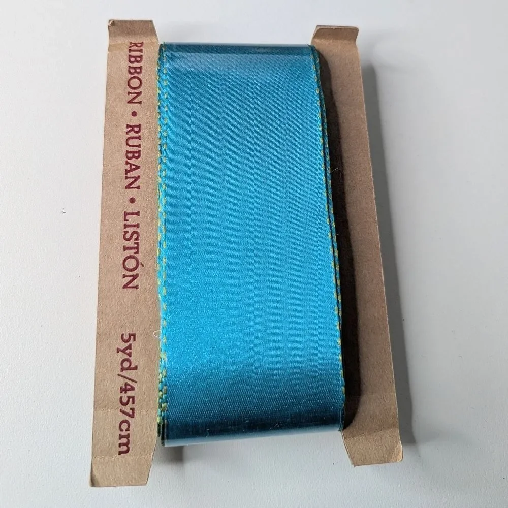 Crate&Barrel Teal & Green 2 Inch Wide Satin Ribbon 2 Count