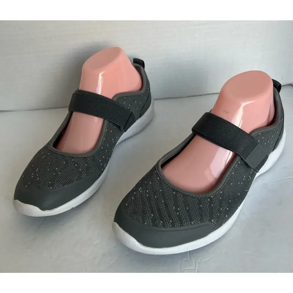 Vionic Women's Jessica Mary Jane Flats Gray & White‎ Comfort Orthotic Shoes 9.5