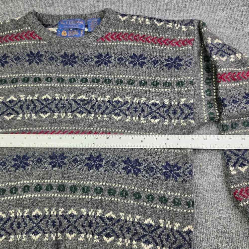Wm. H. Leishman Sweater Mens M Grey‎ Fair Isle Shetland Wool Crewneck Pullover