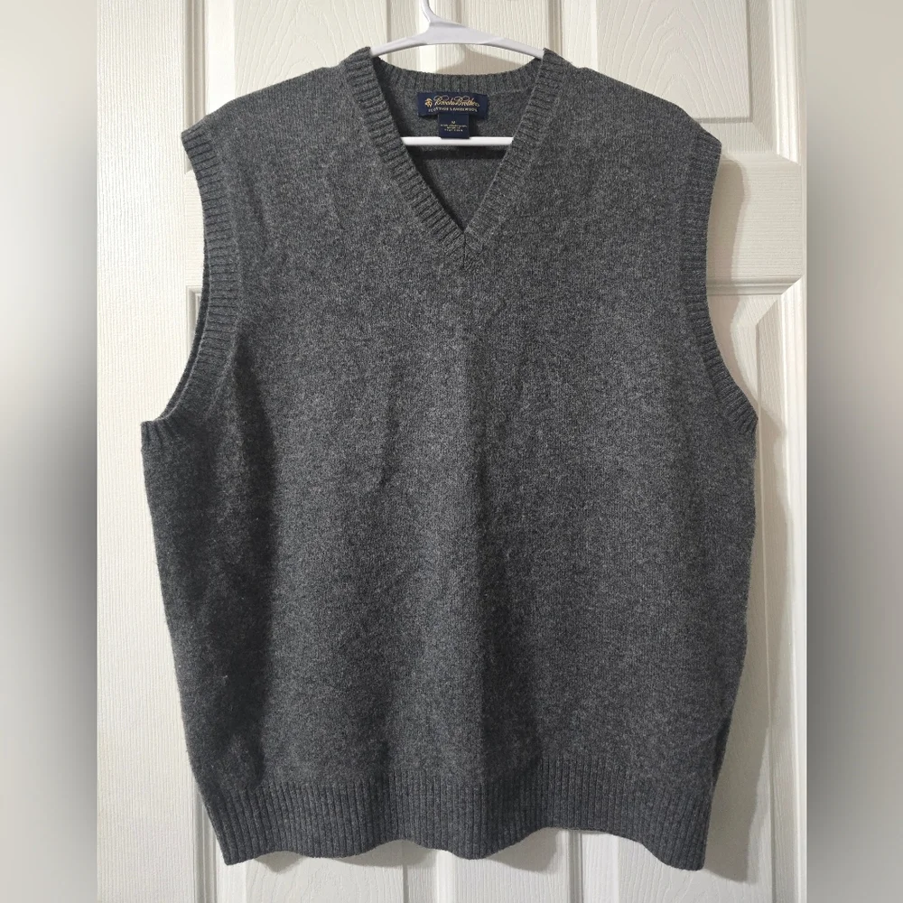 Vintage Lambswool Sweater Vest by Brooks Brothers, Dark Gray, V-Neck, EUC!
