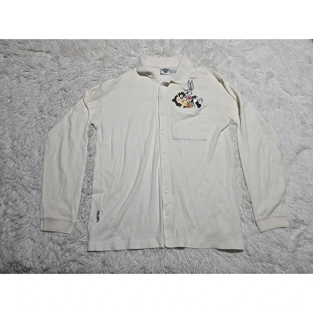 Vintage Acme Looney Tunes Sweater Ribbed S‎ Button Down Collared Cotton Cardigan