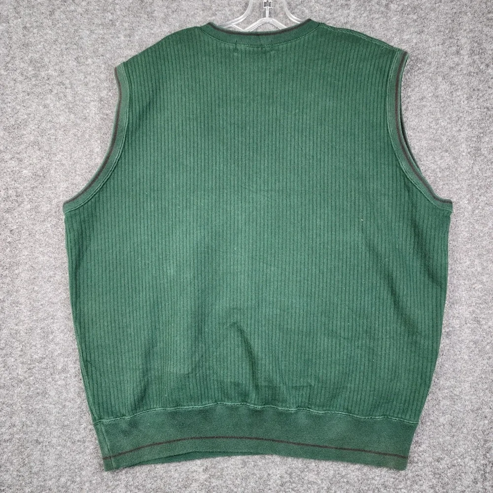 Polo Golf Ralph Lauren Sweater Vest Mens L Green Ribbed V-Neck Fleece Crest Logo
