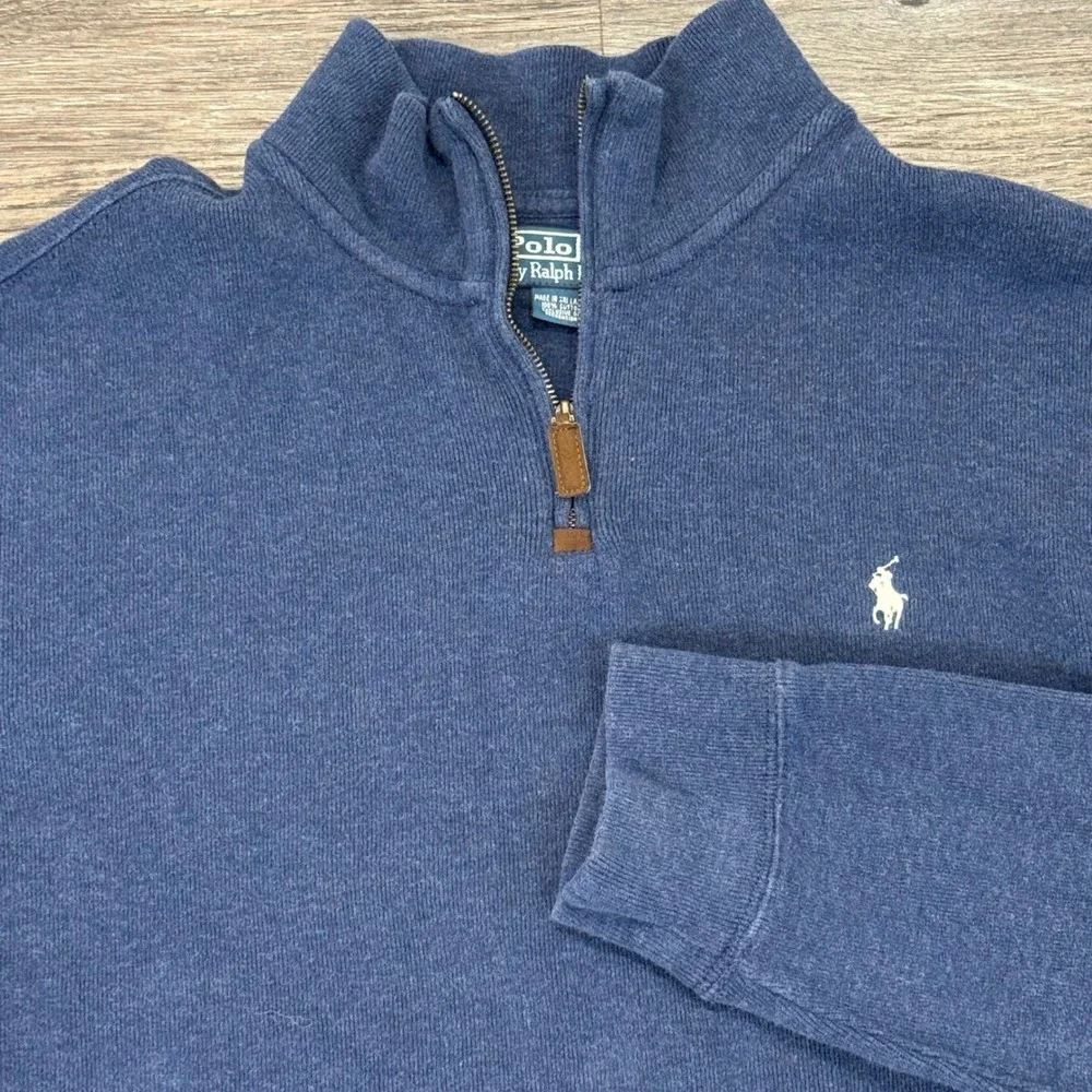 Polo Ralph Lauren Men's Quarter Zip Pullover Sweater Pony Logo Blue Size XL‎