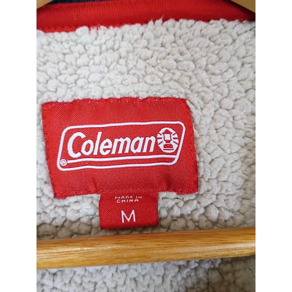 Gorpcore Coleman Mens Medium Blue Sherpa Lined Waffle Knit Henley Pullover